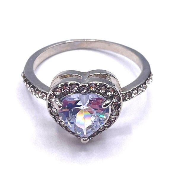 .925 Sterling Silver with White Cubic Zirconia Heart Ring Size 9.5 - Picture 2 of 8
